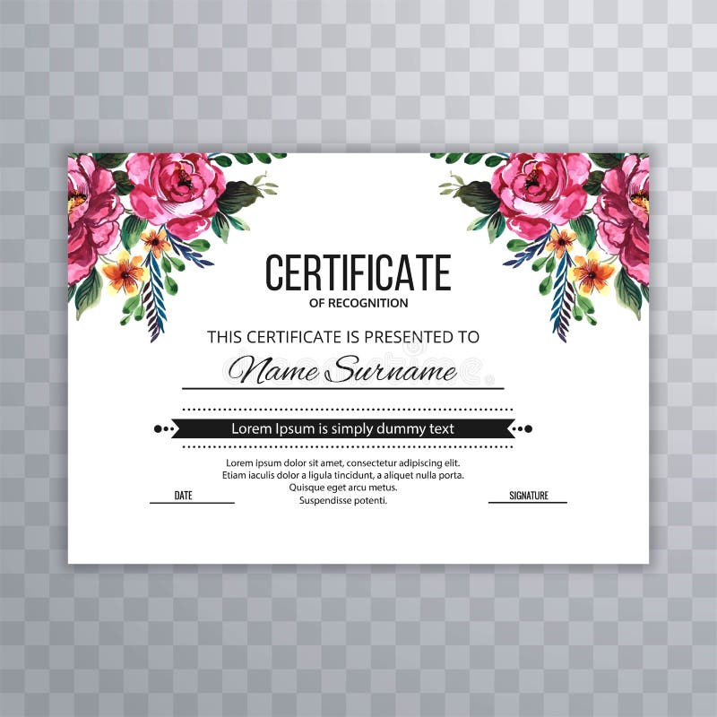 Beautiful hand drawn flower certificate award card template design vector illustration