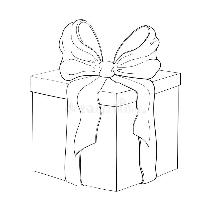 gift icon. Simple present box with ribbon. Hand drawing . Doodle