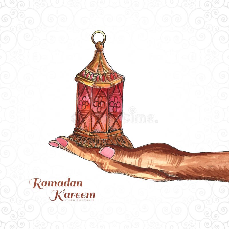Beautiful hand holding arabic lamp ramadan kareem background stock illustration