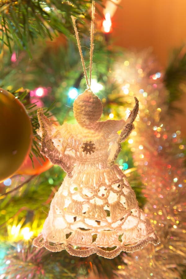 Beautiful hand made Angel on Christmas Tree royalty free stock photo Beautiful hand made Angel on Christmas Tree royalty free stock photo