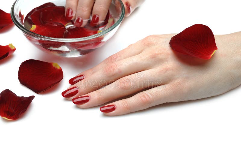 Beautiful hand with nail red manicure