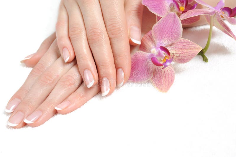 Beautiful hand with perfect nail french manicure