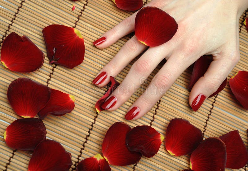 Beautiful hand with perfect nail red manicure