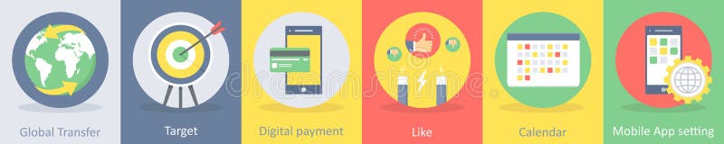 A set of 6 seo and development icons such as global transfer, target royalty free illustration