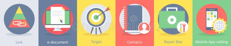 A set of 6 seo and development icons such as link,e-document, target vector illustration