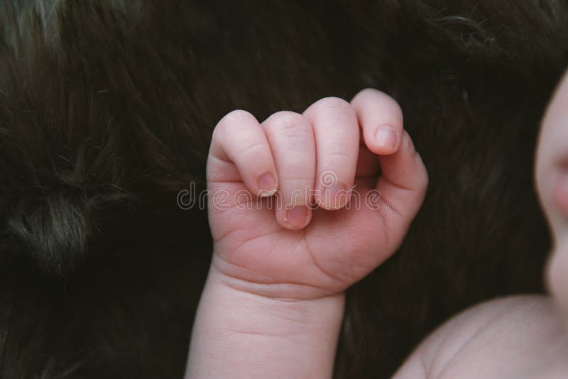 Sweet and Precious Newborn Baby Boy Hand in Gentle Fist Close Up