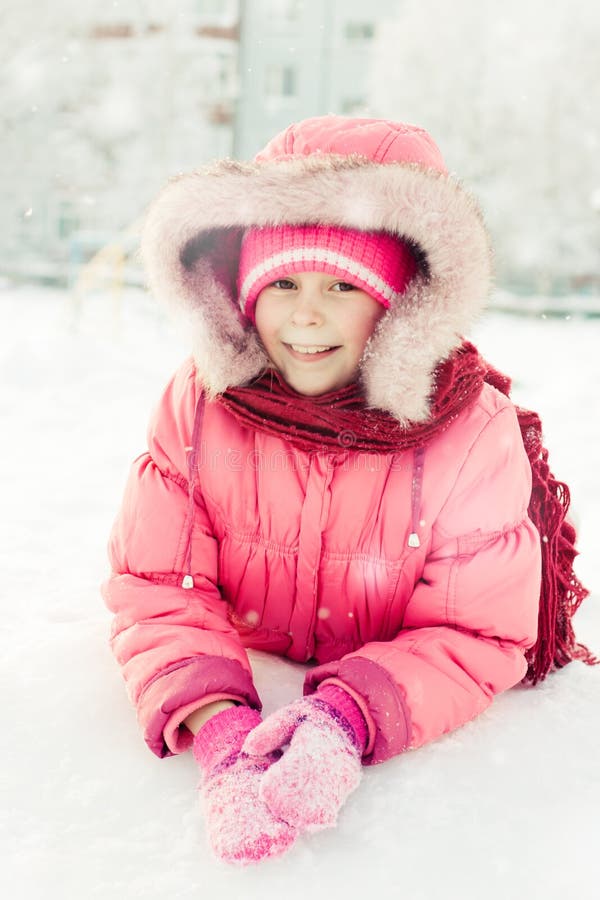 Beautiful Happy Girl in the Red Jacket Stock Photo Image of cold