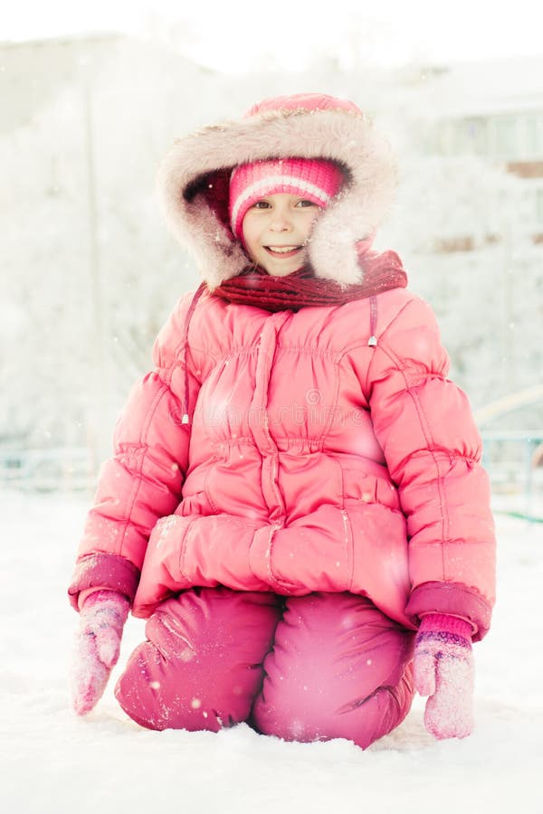 Beautiful Happy Girl in the Red Jacket Stock Image Image of outdoors