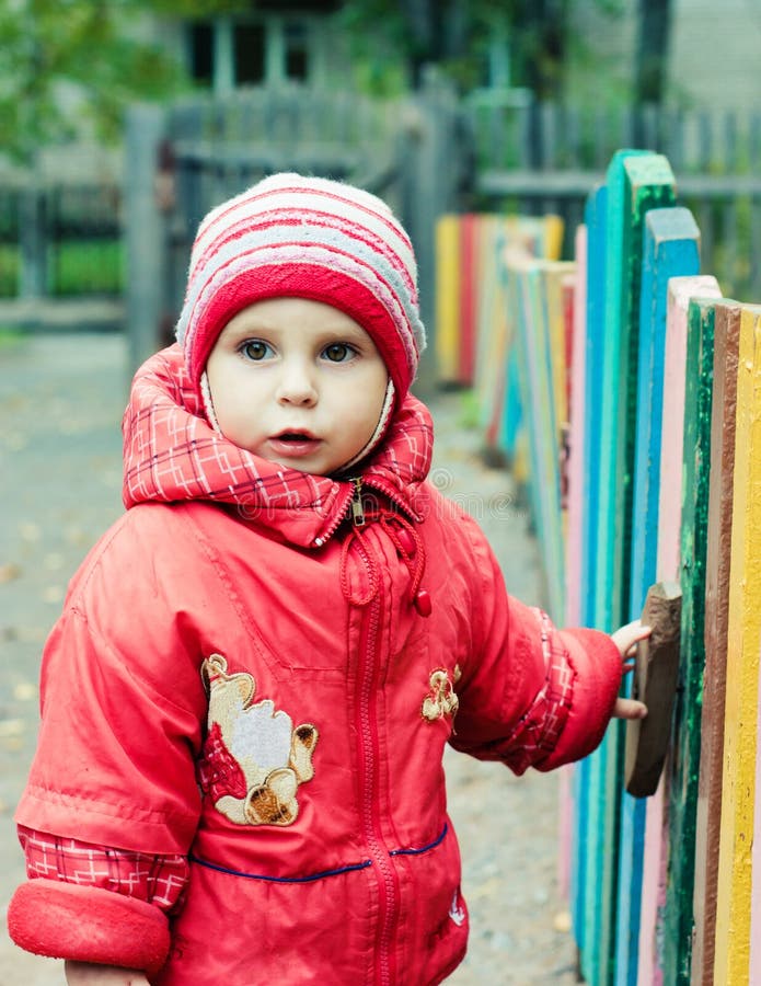 Beautiful Happy Kid in the Red Jacket Stock Image Image of isolated