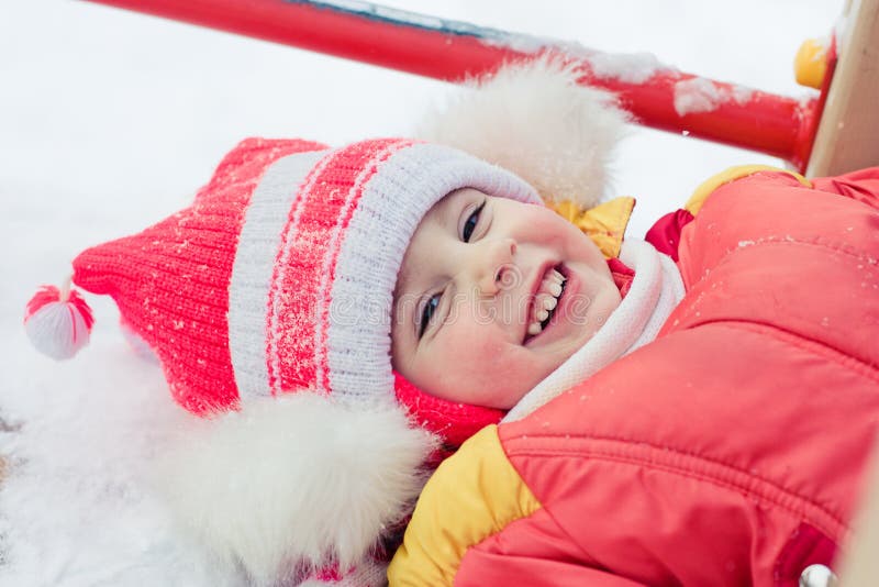 Beautiful Happy Kid in the Red Jacket Stock Image Image of february
