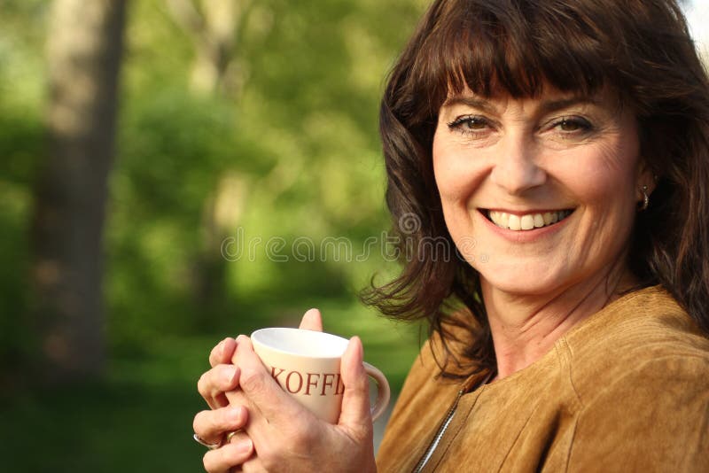 Beautiful Happy Mature Caucasian Woman Outside In The Park Stock Image Image Of Headshot