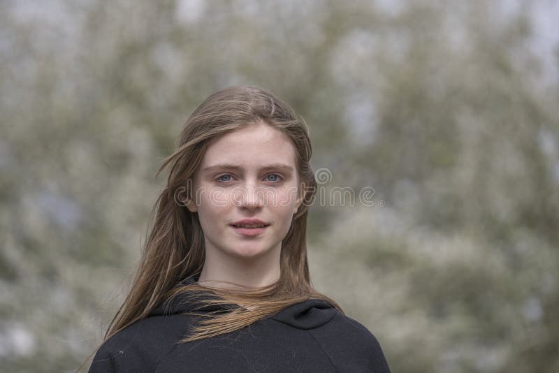 Beautiful Happy Young Girl in Nature. Close Up Portrait Stock Image ...