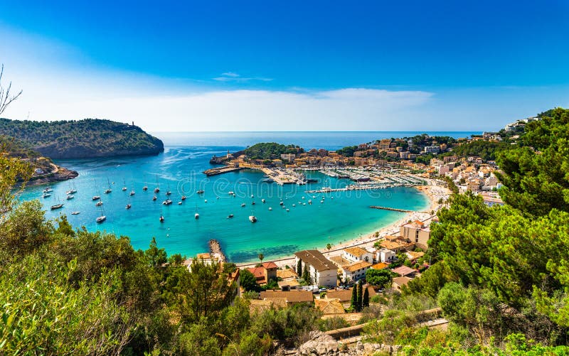 Beautiful harbor on Majorca Port de Soller Spain Mediterranean Sea stock image Beautiful harbor on Majorca Port de Soller Spain Mediterranean Sea stock image