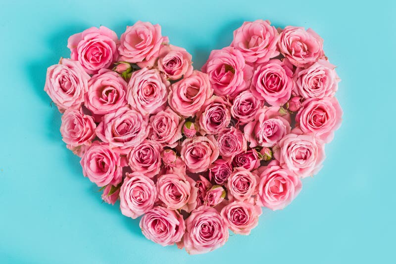 Beautiful Heart Made of Beautiful Pink Roses on a Blue Background. I Love  You Stock Image - Image of card, roses: 167882167