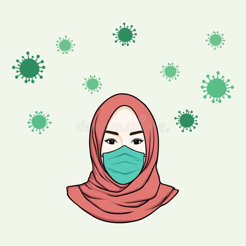 Beautiful Hijab Woman Wearing Mask Coronavirus Covid 19 Vector Design Stock Vector Illustration Of Clean Hijab 175890306