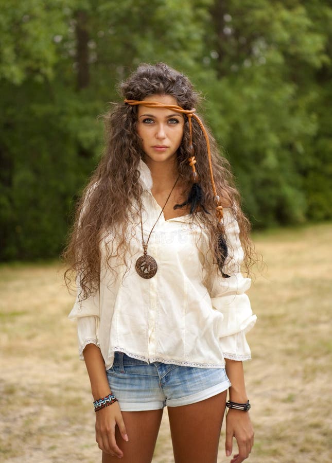 Beautiful Hippie Girl With Glasses In The Park Stock Image Image Of