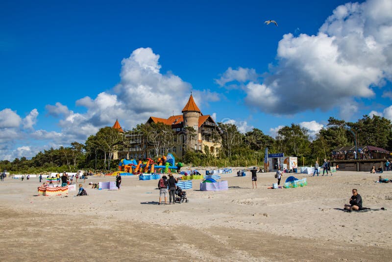 Historic hotel on the beach in Łeba in Poland on a sunny summer day