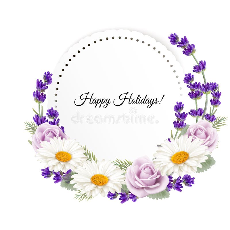 Beautiful Holiday Greeting Card with Flower Decoration. Stock Vector