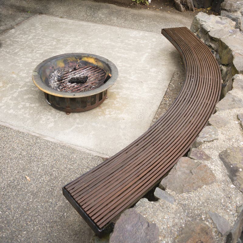 Beautiful Home Deck Sitting Area Outdoor Fire Pit Rock Cement