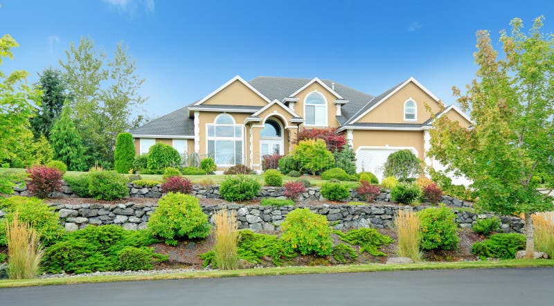 Beautiful House With Landscape In Washington State Stock 