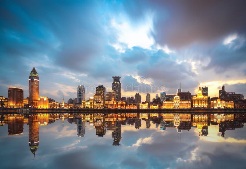 Beautiful huangpu river at dusk stock photo