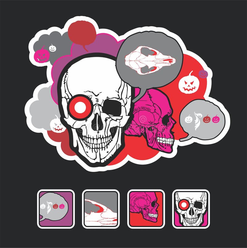 Beautiful icons and composition with a skull
