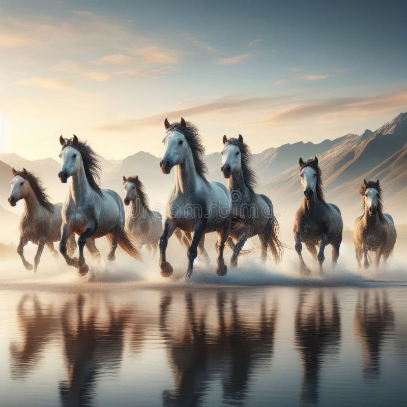 Beautiful Illustration of Galloping Horses Stock Illustration