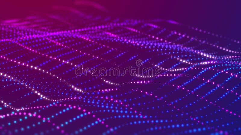 Beautiful illustration with glowing colored dots. Dark abstract background of shining particles. 3D rendering royalty free illustration