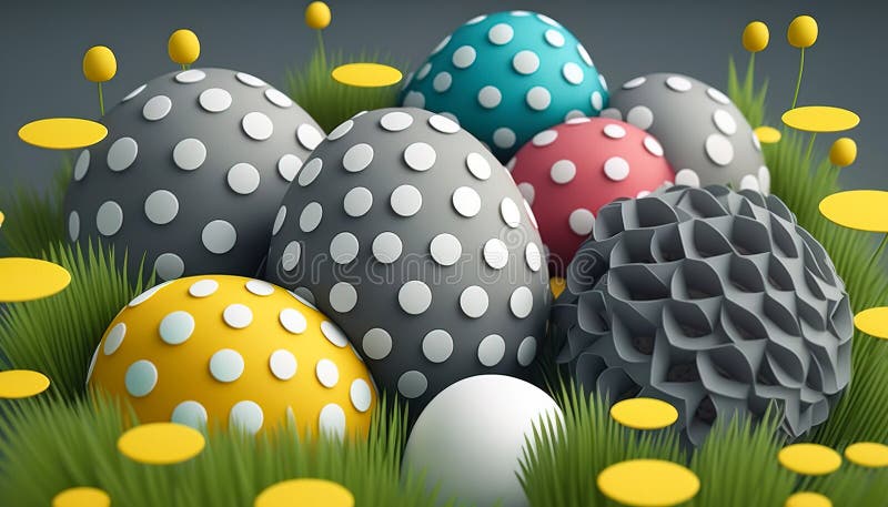 Springtime Delight: Colorful Easter Eggs Nestled in a Bed of Flowers and Grass - Ai Generated 