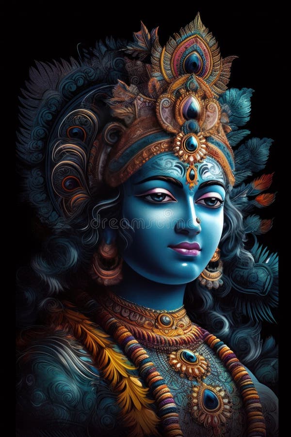 Radha Krishna Hindu God Cute Image Generative AI Stock Illustration