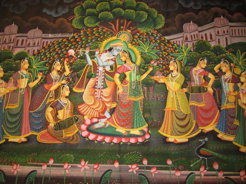 This is the beautiful image of lord krishna on dancing with radha & others stock photos