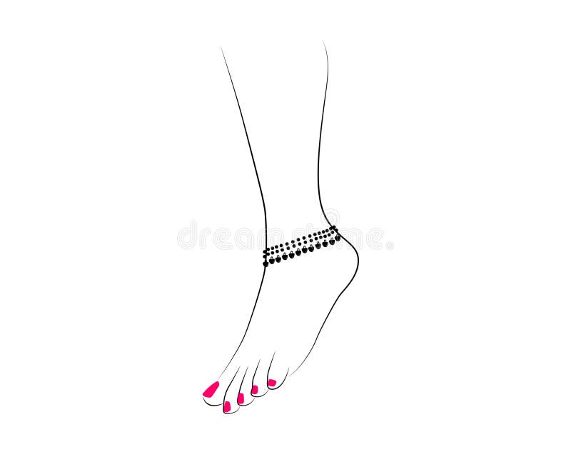 Beautiful Indian Woman Feet Drawing with Anklet and Pink Nail Polish ...