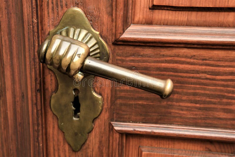 An Interesting and Nice Door Handle Made of Brass in Shape of a Hand Stock Photo Image of
