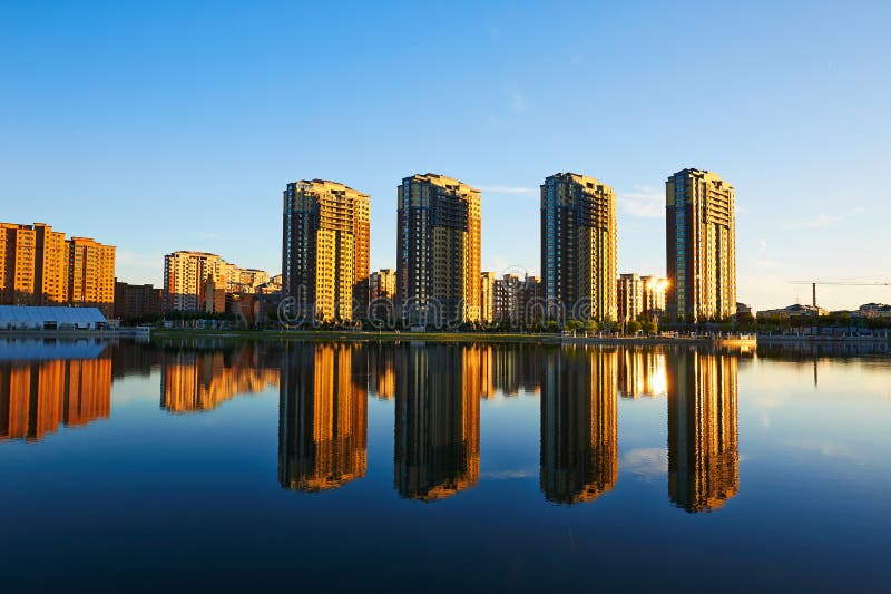 The beautiful inverted reflection in water sunset landscape daqing