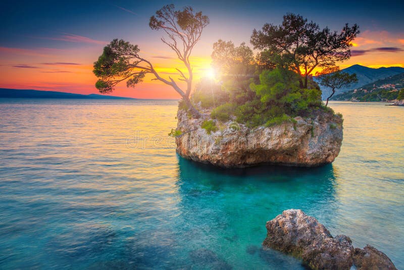 Beautiful Island And Clean Water At Sunset Brela Dalmatia Croatia