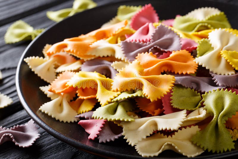 Beautiful Italian Uncooked Colored Farfalle Pasta Close-up. Hori Stock ...