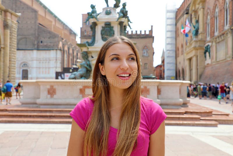 Beautiful Italy Portrait Of Pretty Smiling Girl In Bologna City Italy Stock Image Image Of