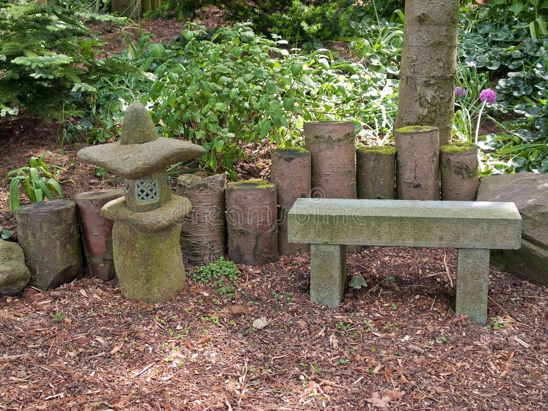 Beautiful Japanese garden romantic seating corner stock images