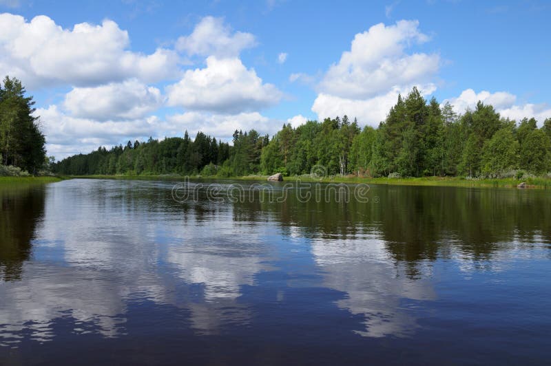 Beautiful Karelian forest and lake