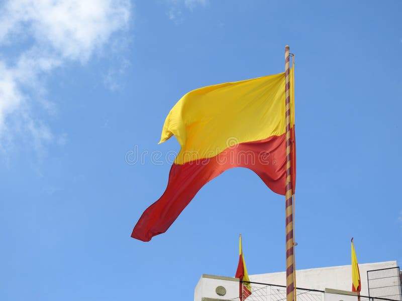 Beautiful Karnataka Yellow and Red Color Flag Waving or Flying in a Sky  Background Stock Image - Image of capital, flying: 202461111