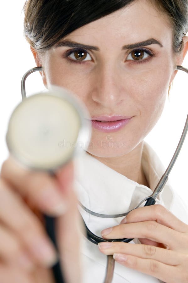 Beautiful lady doctor showing stethoscope