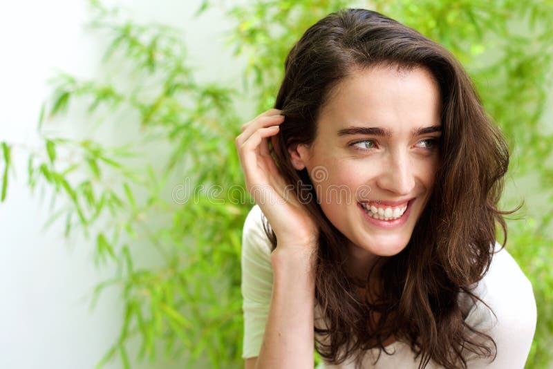 Beautiful Lady with Hand in Hair in Front Stock Image - Image of