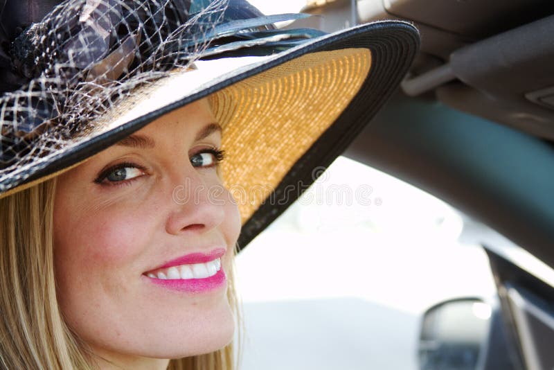 Beautiful lady in hat royalty free stock images