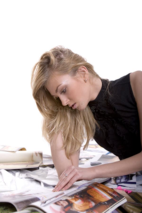 Beautiful lady reading magazines stock photos Beautiful lady reading magazines stock photos