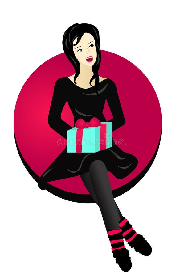 Beautiful lady receiving gift, Vector. Beautiful lady sitting on an fancy chair receiving gift vector illustration