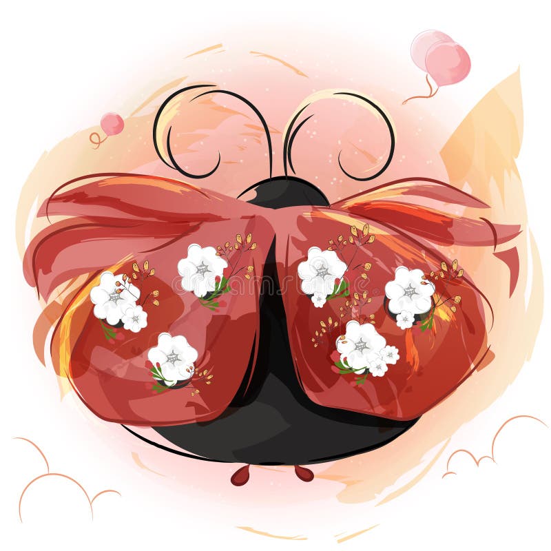 A beautiful ladybug and beautiful wings flying in the clear sky stock illustration