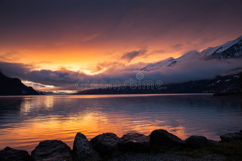 beautiful lake Brienz at sunset  Switzerland