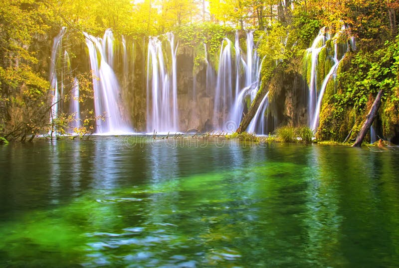 Beautiful lake in forest with waterfall of national park Plitvice stock image Beautiful lake in forest with waterfall of national park Plitvice stock image