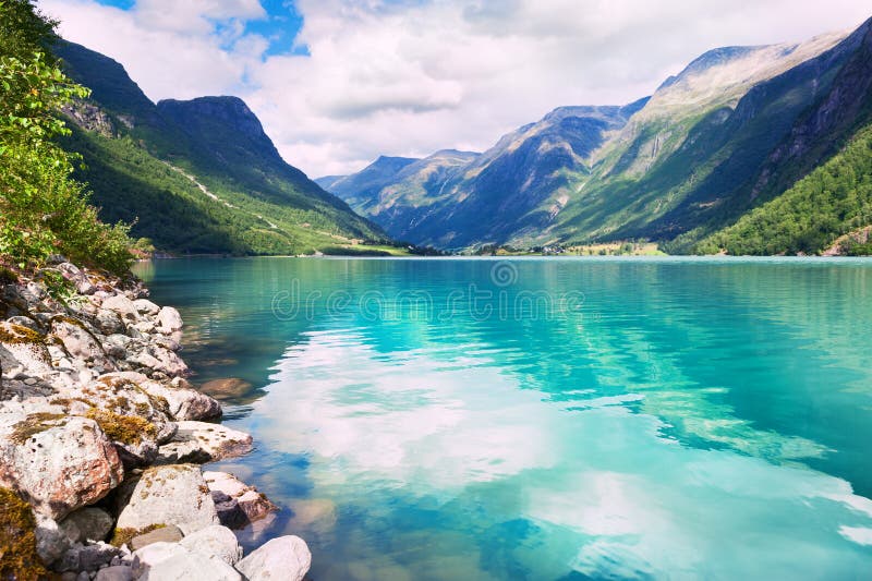 Beautiful Lake in the Mountains, Norway Stock Photo Image of green
