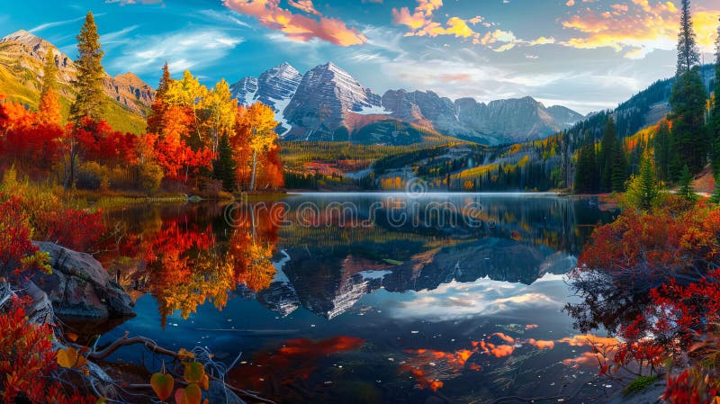 Un lac frumos cu munți și copaci în fundal stock photos